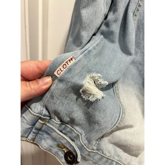 Trademark Brooklyn Cloth Denim Jean Jacket size Large Light Wash Distressed - Picture 11 of 11